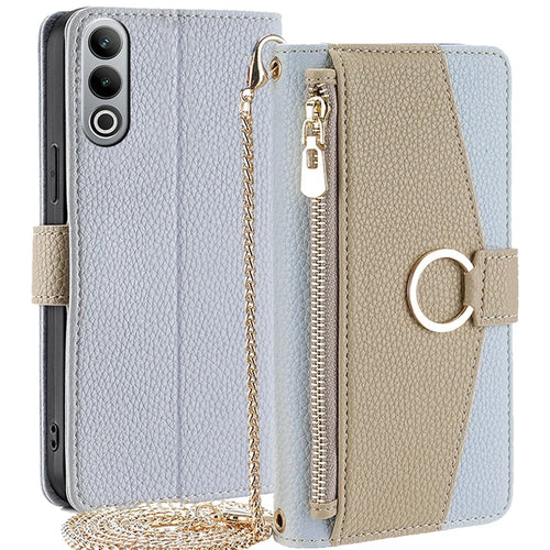 For OnePlus Nord CE4 5G Leather Case Zipper Wallet Stand Phone Cover with Mirror Function - Blue - 1