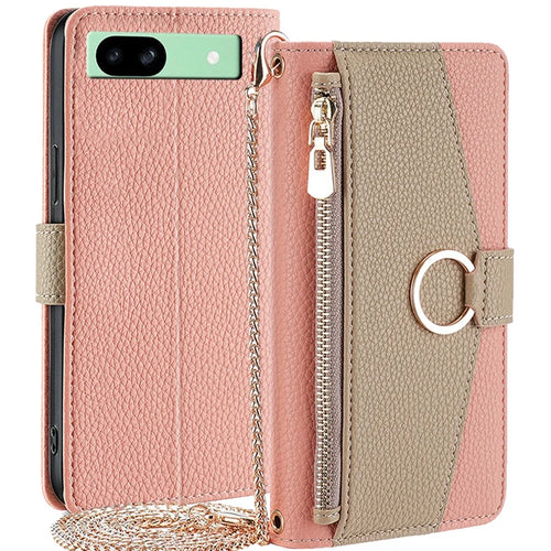 For Google Pixel 8a Phone Case Stand Leather Flip Cover with Mirror, Wallet Mobile Accessories   - Pink - 1