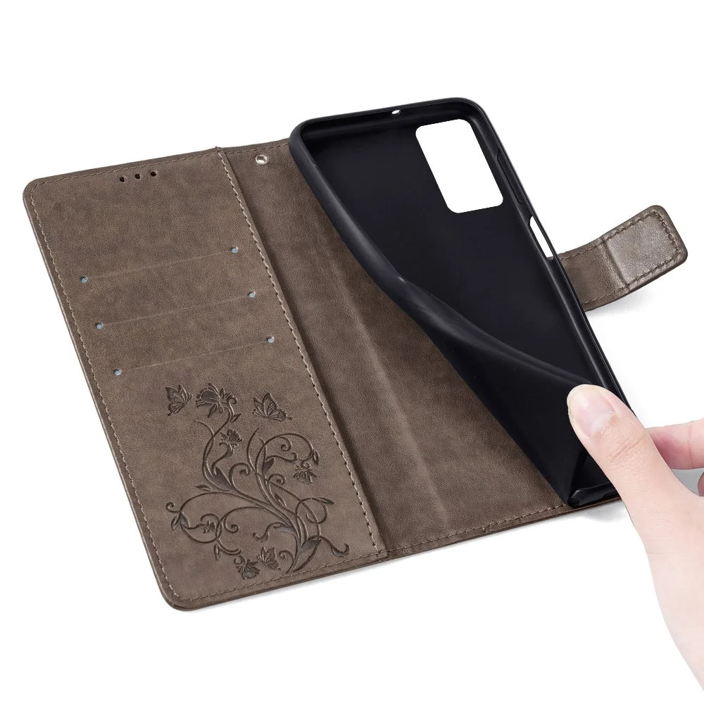 For TCL 40 SE PU Leather Phone Case Butterfly Flower Imprinted Phone Cover - Grey - 5