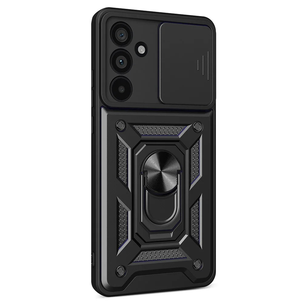 For Samsung Galaxy M55 5G / C55 5G / F55 5G Case Kickstand PC+TPU Phone Shell with Slide Camera Protective Cover - Black - 1