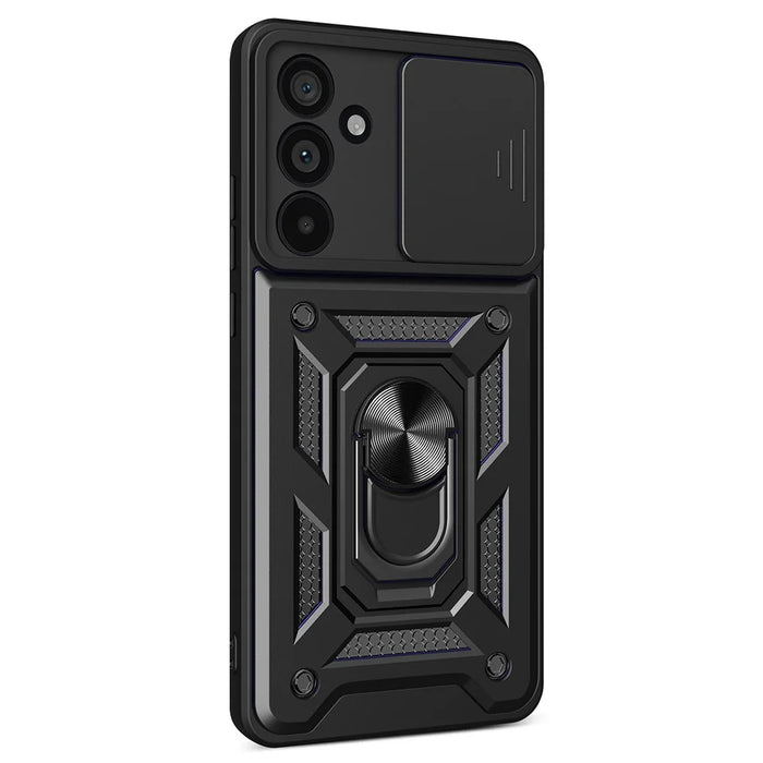 For Samsung Galaxy M55 5G / C55 5G / F55 5G Case Kickstand PC+TPU Phone Shell with Slide Camera Protective Cover - Black - 1