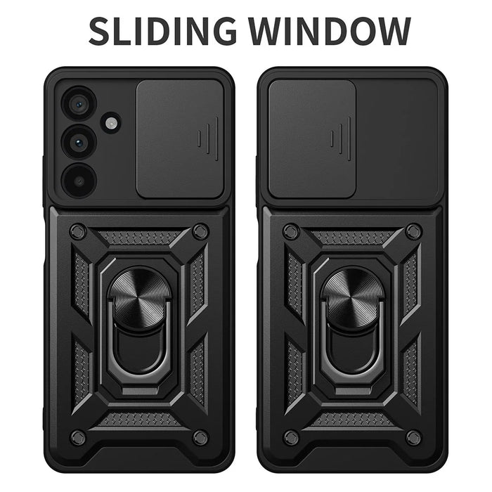 For Samsung Galaxy M55 5G / C55 5G / F55 5G Case Kickstand PC+TPU Phone Shell with Slide Camera Protective Cover - Black - 2