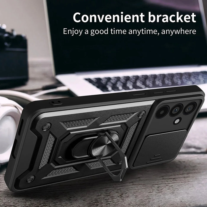 For Samsung Galaxy M55 5G / C55 5G / F55 5G Case Kickstand PC+TPU Phone Shell with Slide Camera Protective Cover - Black - 3