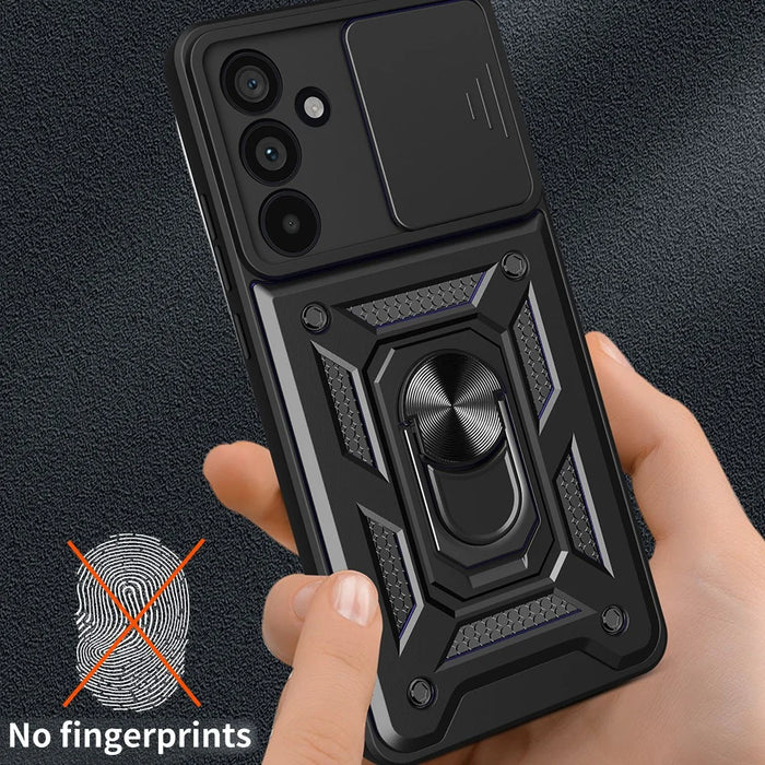 For Samsung Galaxy M55 5G / C55 5G / F55 5G Case Kickstand PC+TPU Phone Shell with Slide Camera Protective Cover - Black - 4