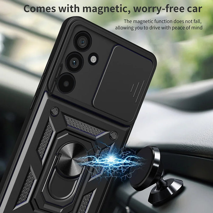 For Samsung Galaxy M55 5G / C55 5G / F55 5G Case Kickstand PC+TPU Phone Shell with Slide Camera Protective Cover - Black - 5