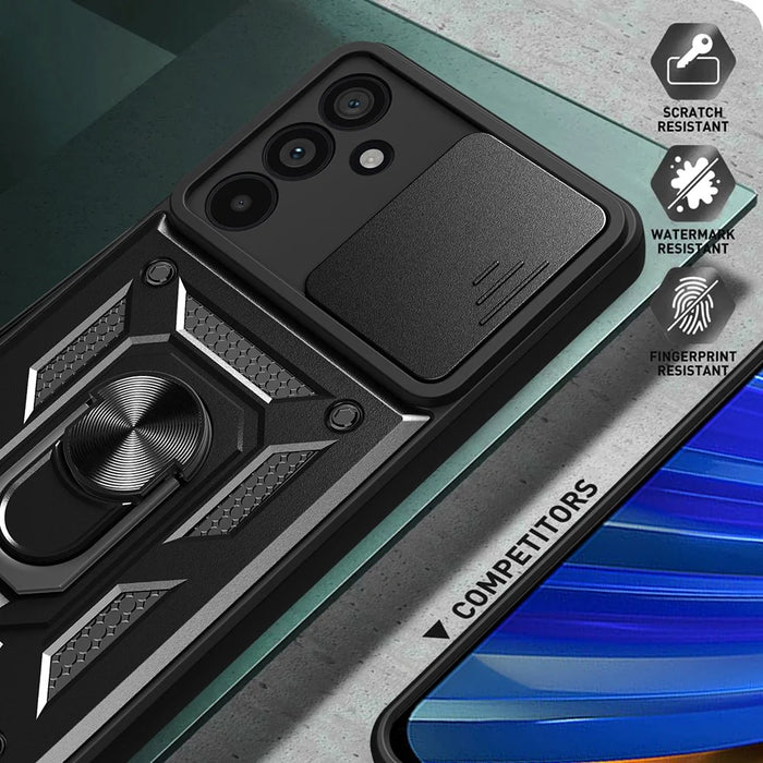 For Samsung Galaxy M55 5G / C55 5G / F55 5G Case Kickstand PC+TPU Phone Shell with Slide Camera Protective Cover - Black - 6