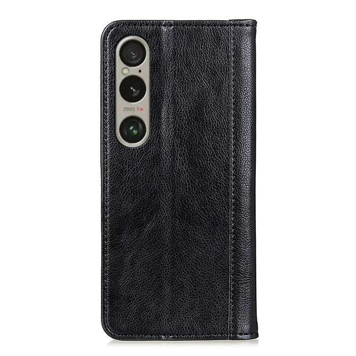 For Sony Xperia 1 VI Case Litchi Texture Split Leather Stand Magnetic Absorption Phone Cover - Black - 6