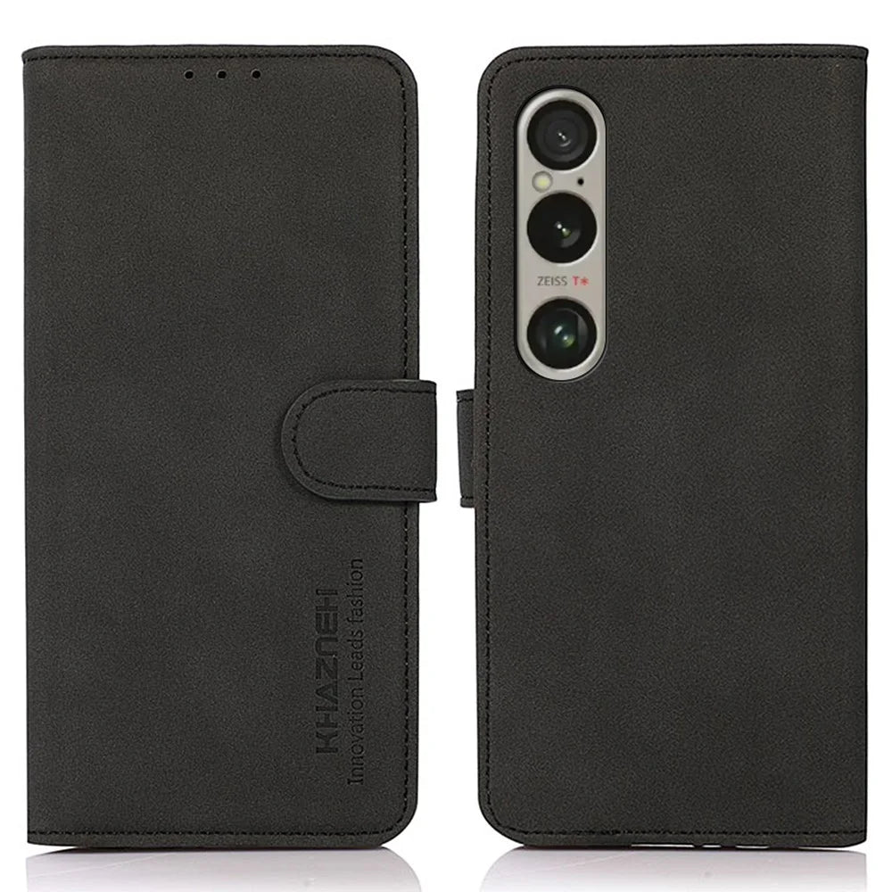 KHAZNEH For Sony Xperia 1 VI Case Protective PU Leather Magnetic Flip Wallet Phone Cover - Black - 1