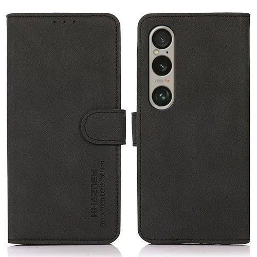 KHAZNEH For Sony Xperia 1 VI Case Protective PU Leather Magnetic Flip Wallet Phone Cover - Black - 1
