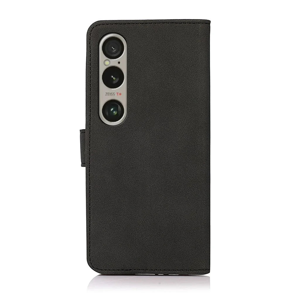 KHAZNEH For Sony Xperia 1 VI Case Protective PU Leather Magnetic Flip Wallet Phone Cover - Black - 6