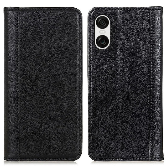 For Sony Xperia 10 VI Case Litchi Texture Split Leather Stand Phone Cases   - Black - 1