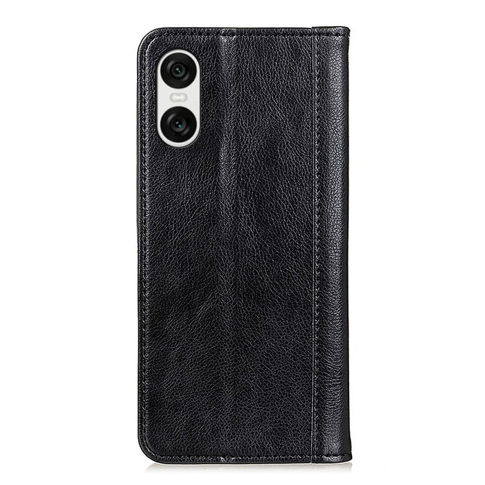 For Sony Xperia 10 VI Case Litchi Texture Split Leather Stand Phone Cases   - Black - 6