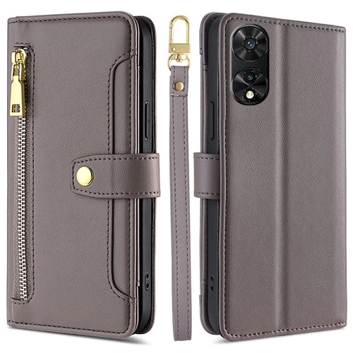 For TCL 505 Case PU Leather Bump Proof Cash Pocket Crossbody Phone Cover - Grey - 1