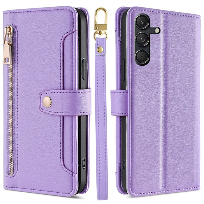 For Samsung Galaxy M55 5G / C55 5G / F55 5G Wallet Case PU Leather Zipper Phone Cover with 2 Straps - Purple - 1