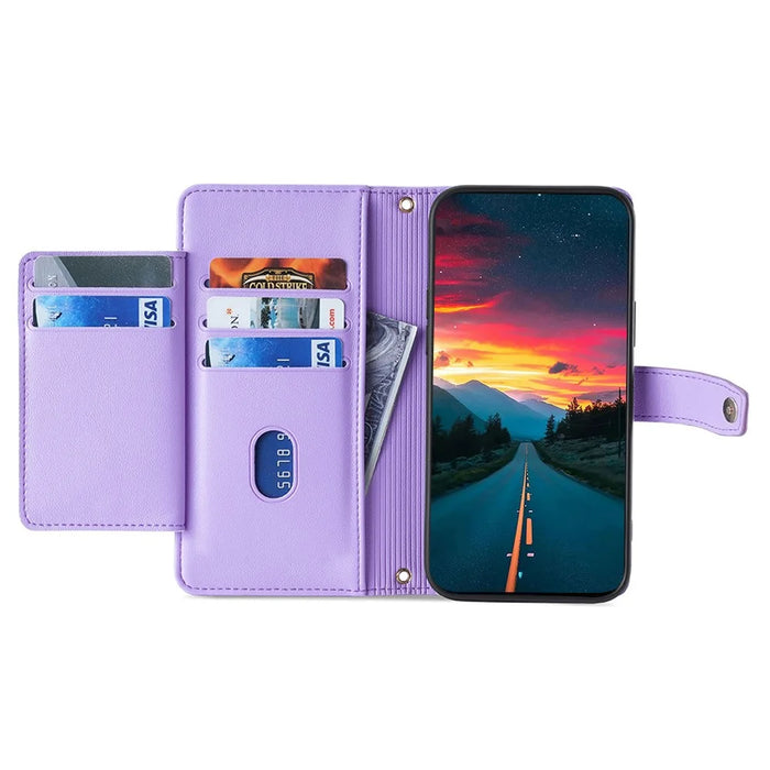 For Samsung Galaxy M55 5G / C55 5G / F55 5G Wallet Case PU Leather Zipper Phone Cover with 2 Straps - Purple - 2