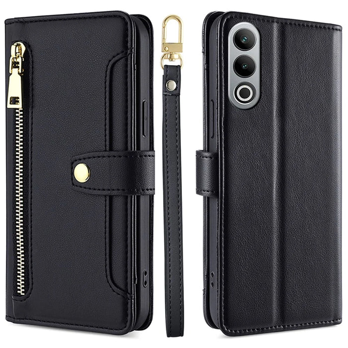 For OnePlus Nord CE4 5G Case Shock-Absorbent Leather Phone Cover with Zipper Wallet - Black - 1