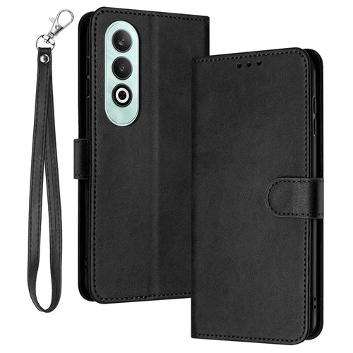 For OnePlus Nord CE4 5G Folio Flip Leather Wallet Cell Phone Case Fall Proof Cover with Strap - Black - 1