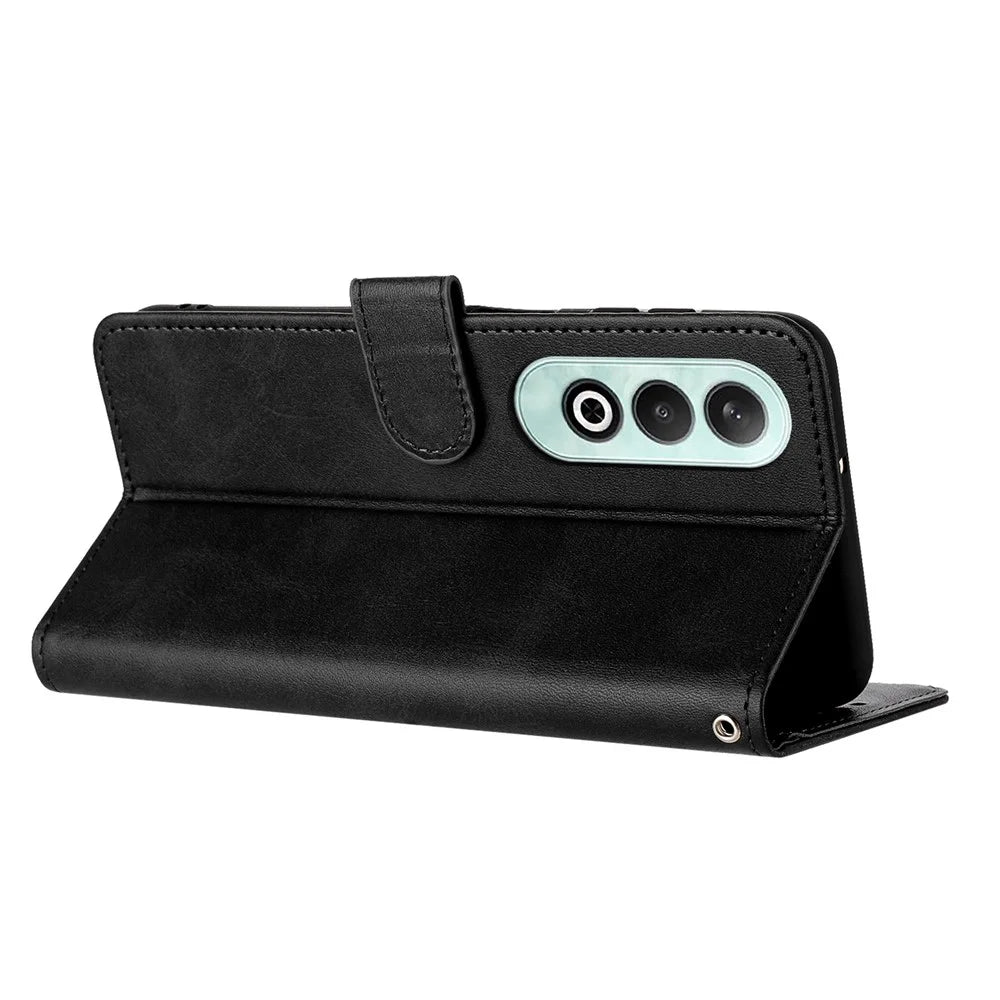For OnePlus Nord CE4 5G Folio Flip Leather Wallet Cell Phone Case Fall Proof Cover with Strap - Black - 2