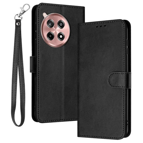 For OnePlus Ace 3 5G / 12R 5G Folio Flip Cover Leather Wallet Cell Phone Case with Strap - Black - 1