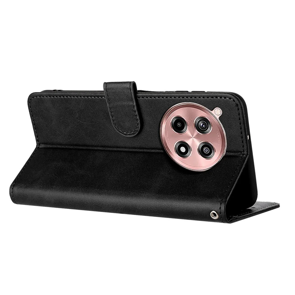 For OnePlus Ace 3 5G / 12R 5G Folio Flip Cover Leather Wallet Cell Phone Case with Strap - Black - 2