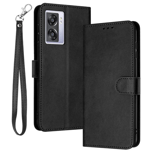 For Oppo A57 (2022) 5G / A77 5G / A57 4G / A57e 4G / A57s 4G / A77 4G / A77s 4G / OnePlus Nord N20 SE 4G Leather Phone Stand Case - Black - 1