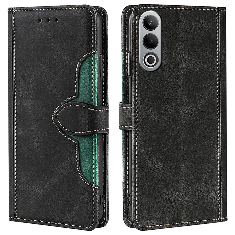 For OnePlus Nord CE4 5G Case Stand PU Leather Skin Touch Feeling Phone Cover - Black - 1