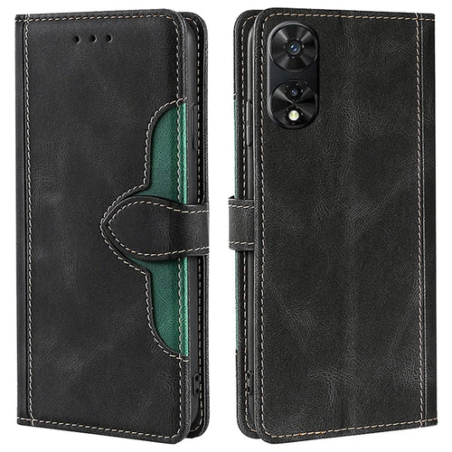 For TCL 505 Case PU Leather Phone Cover Anti-Fall Shell with Stand Function - Black - 1