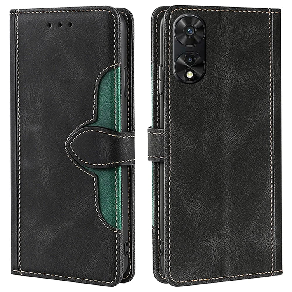 For TCL 505 Case PU Leather Phone Cover Anti-Fall Shell with Stand Function - Black - 1