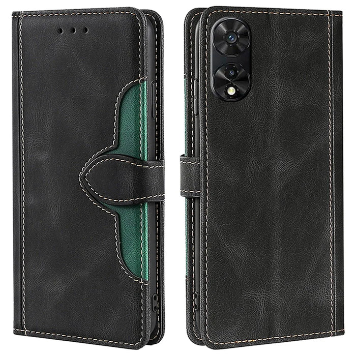 For TCL 505 Case PU Leather Phone Cover Anti-Fall Shell with Stand Function - Black - 1
