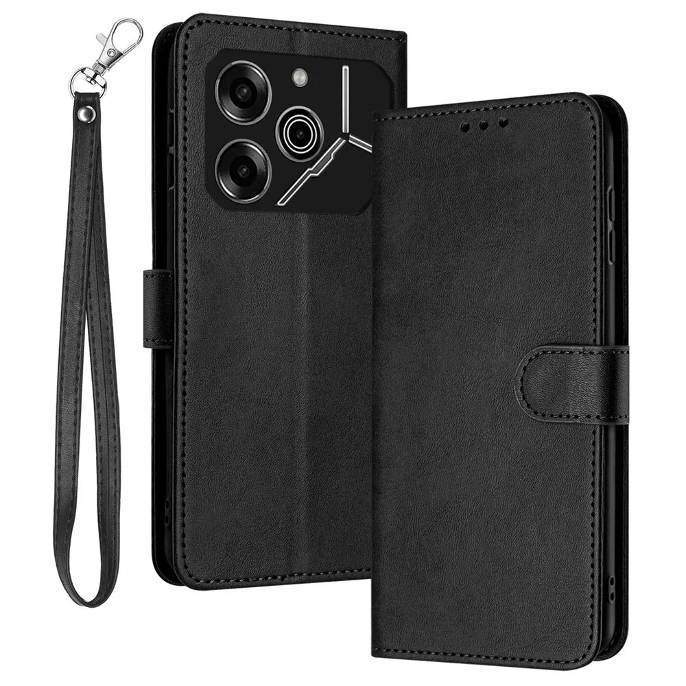 For TECNO Pova 6 Pro 5G LI9 Business Phone Case Leather Wallet Drop Protection Cover - Black - 1