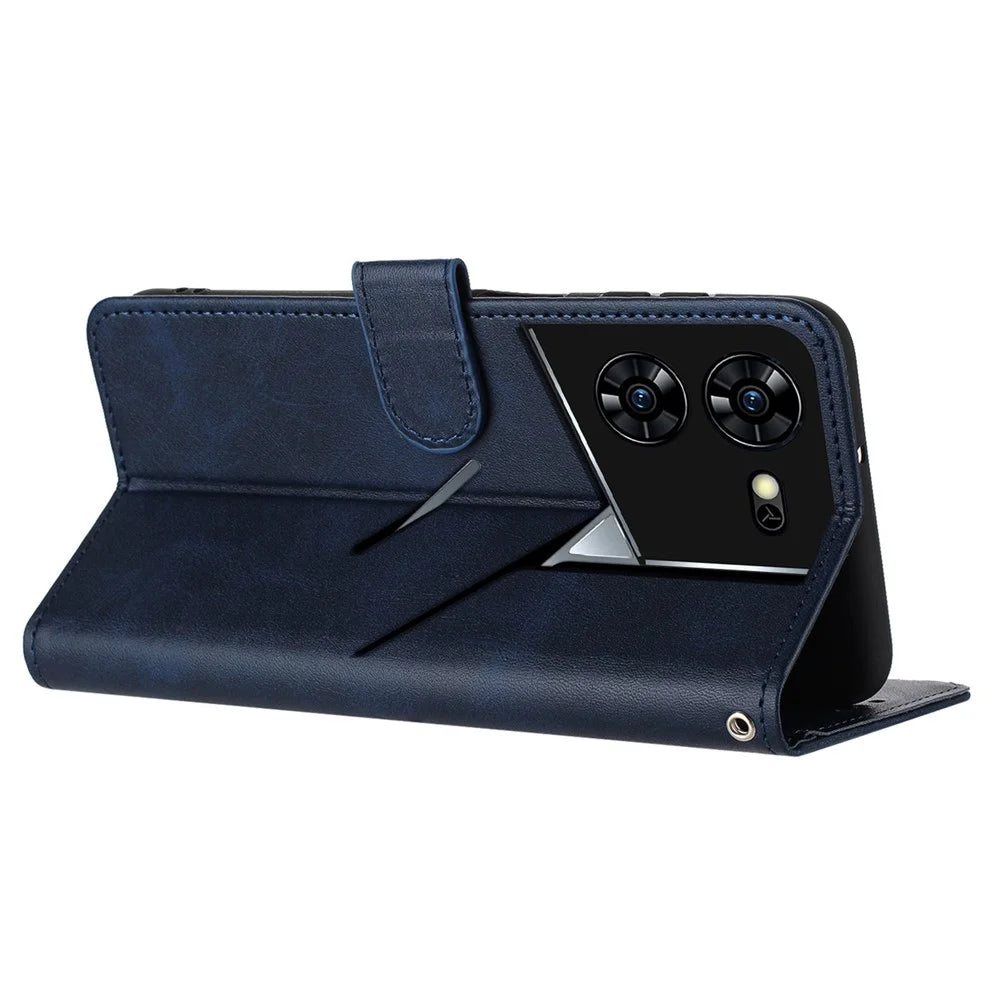 For TECNO Pova 5 Pro 4G Case Leather Stand Shockproof Cell Phone Cover with Wallet - Sapphire - 2