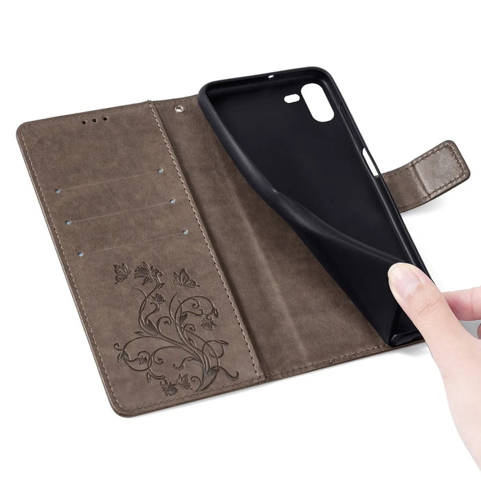 For TECNO Pova 5 Pro 5G Wallet Protective Case PU Leather Butterfly Flower Magnetic Flip Cover - Grey - 6