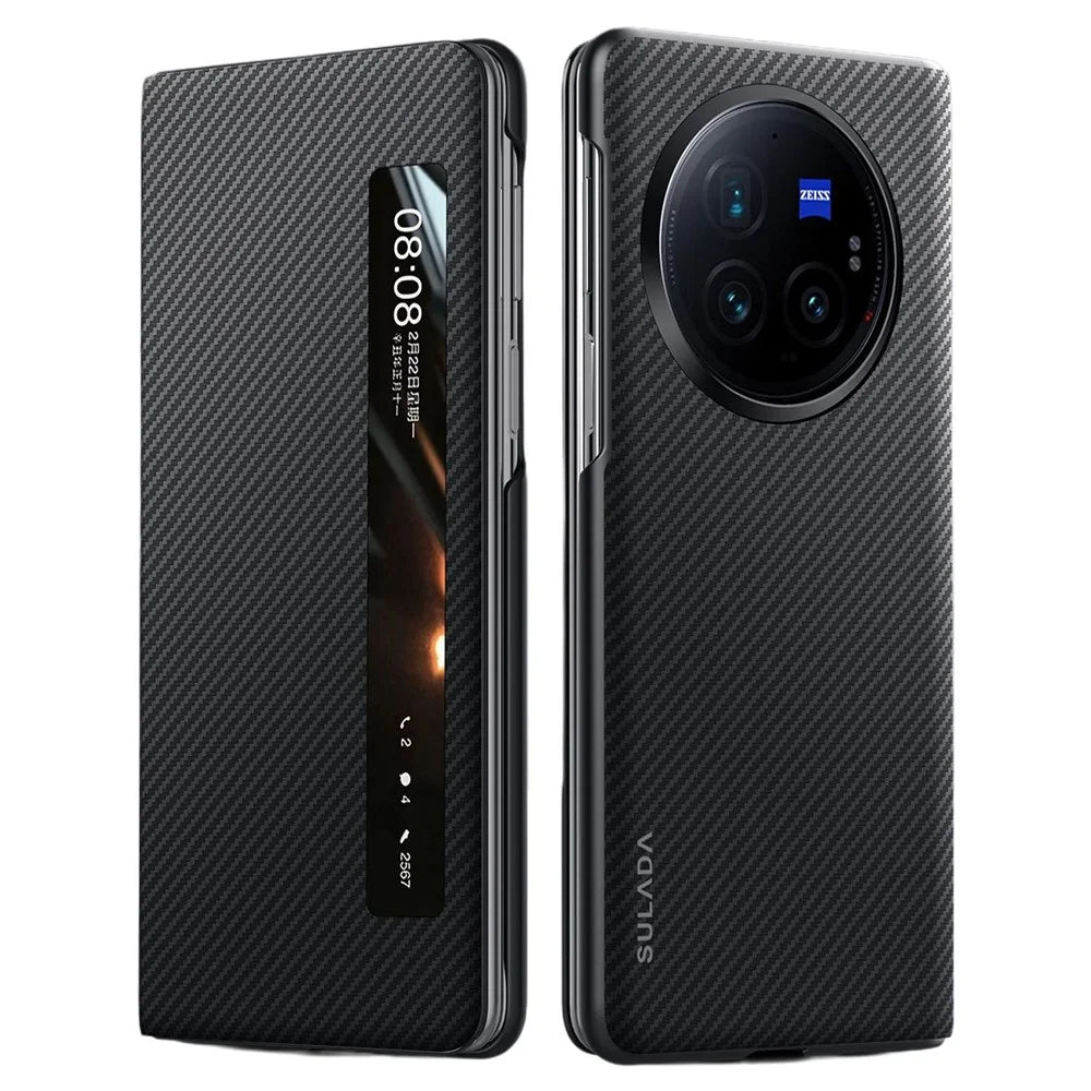 SULADA For vivo X Fold3 Pro Case View Window Leather+PC Back Cover with Wake / Sleep Function - Black - 1