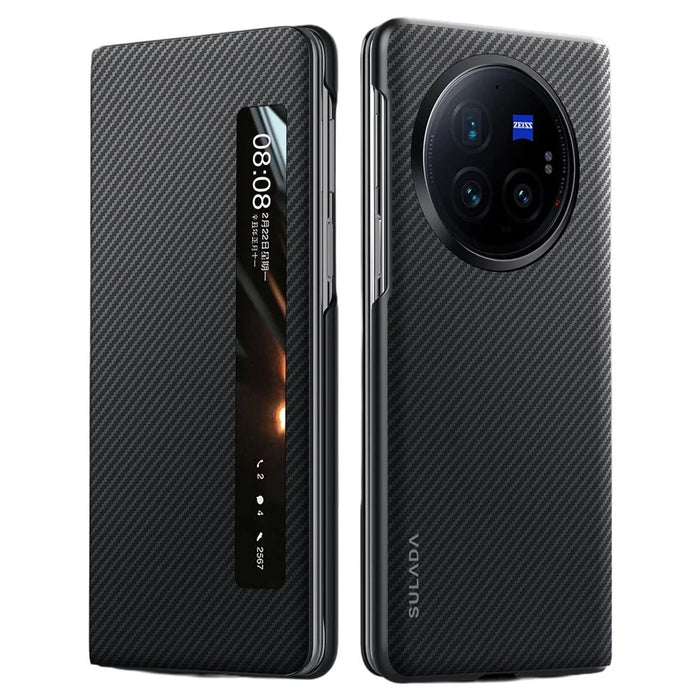 SULADA For vivo X Fold3 Pro Case View Window Leather+PC Back Cover with Wake / Sleep Function - Black - 1