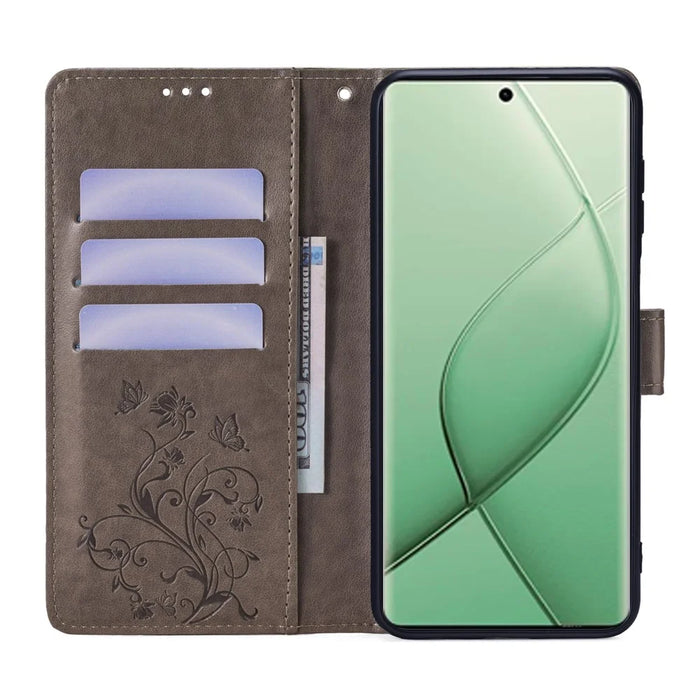 For TECNO Spark 20 Pro+ Case Butterfly Flower Imprinted PU Leather Phone Cover - Grey - 2