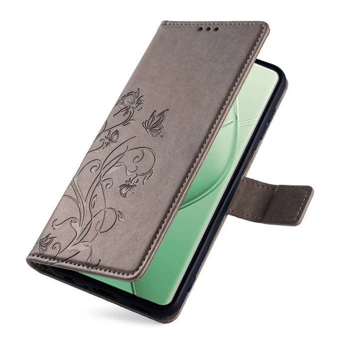 For TECNO Spark 20 Pro+ Case Butterfly Flower Imprinted PU Leather Phone Cover - Grey - 5
