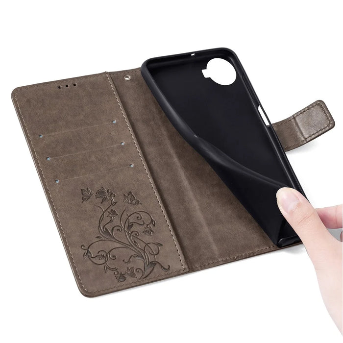 For TECNO Spark 20 Pro+ Case Butterfly Flower Imprinted PU Leather Phone Cover - Grey - 6