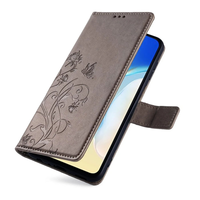 For itel A70 Phone Case Butterfly Flower Imprint PU Leather Wallet Cover - Grey - 5