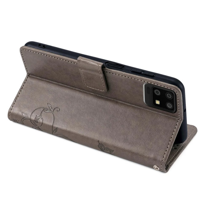 For Sharp Aquos Air / Aquos zero6 Case Butterfly Flower Leather Flipr Phone Cover with Wrist Strap - Grey - 3