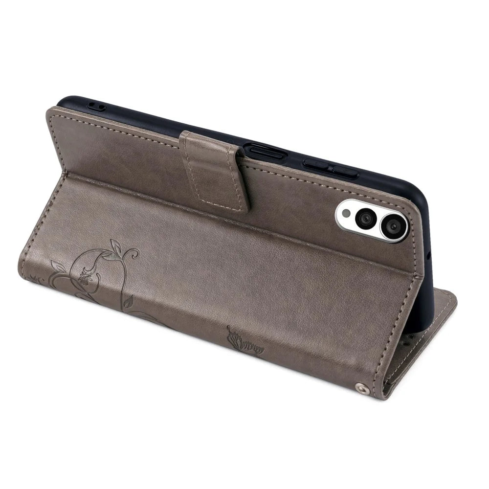 For FCNT Arrows N F-51C Case Imprint PU Leather Wallet Cover Cell Phone Accessories   - Grey - 3