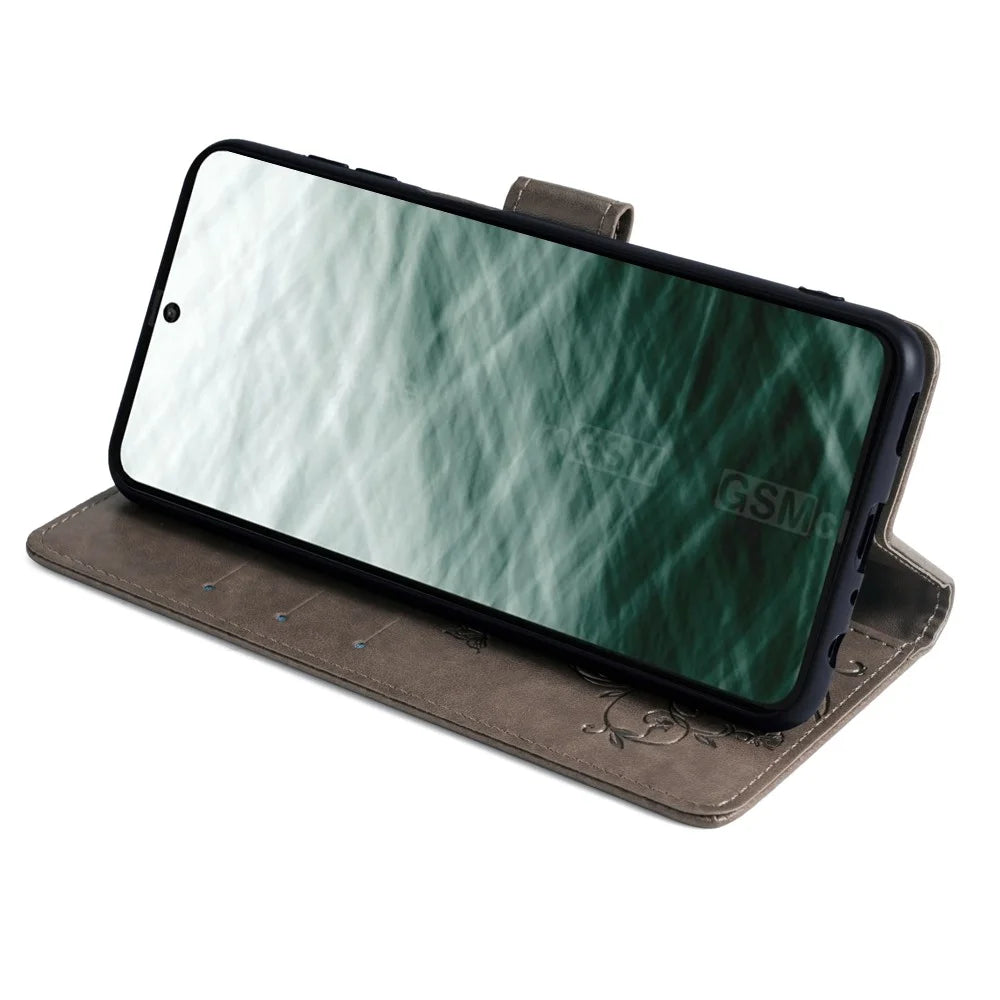 For FCNT Arrows N F-51C Case Imprint PU Leather Wallet Cover Cell Phone Accessories   - Grey - 4