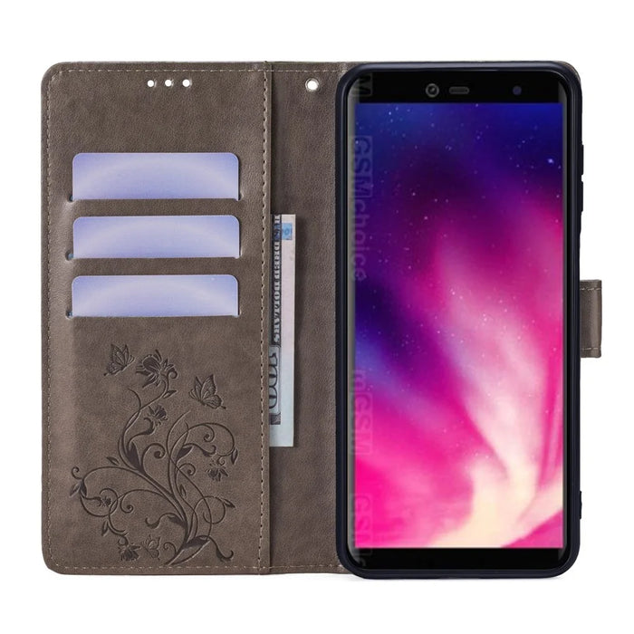 For Rakuten Hand 4G Case Leather Wallet Stand Phone Cover with Hand Strap - Grey - 2