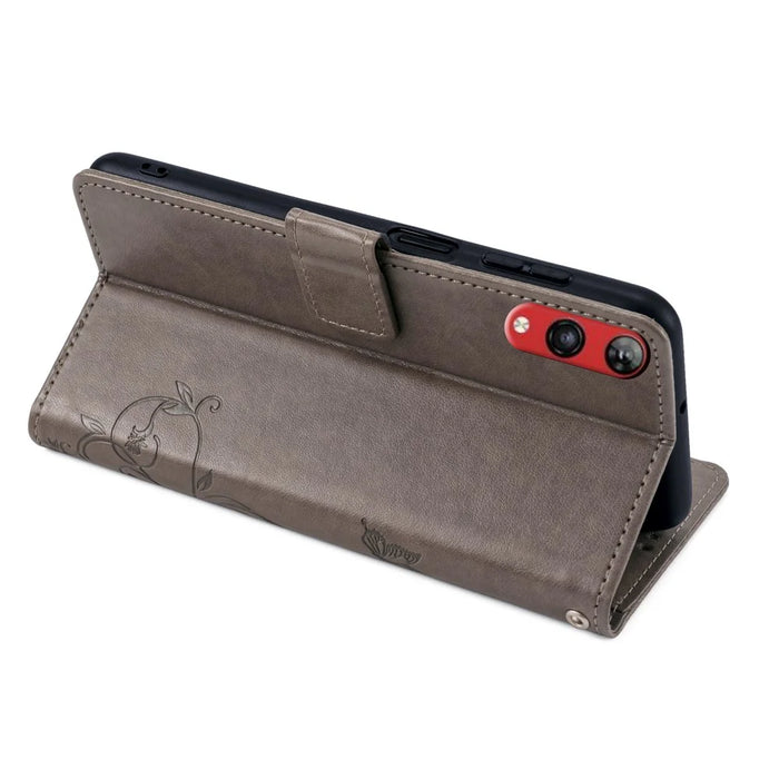 For Rakuten Hand 4G Case Leather Wallet Stand Phone Cover with Hand Strap - Grey - 3