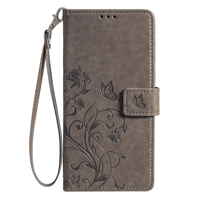 For Rakuten Hand 4G Case Leather Wallet Stand Phone Cover with Hand Strap - Grey - 7