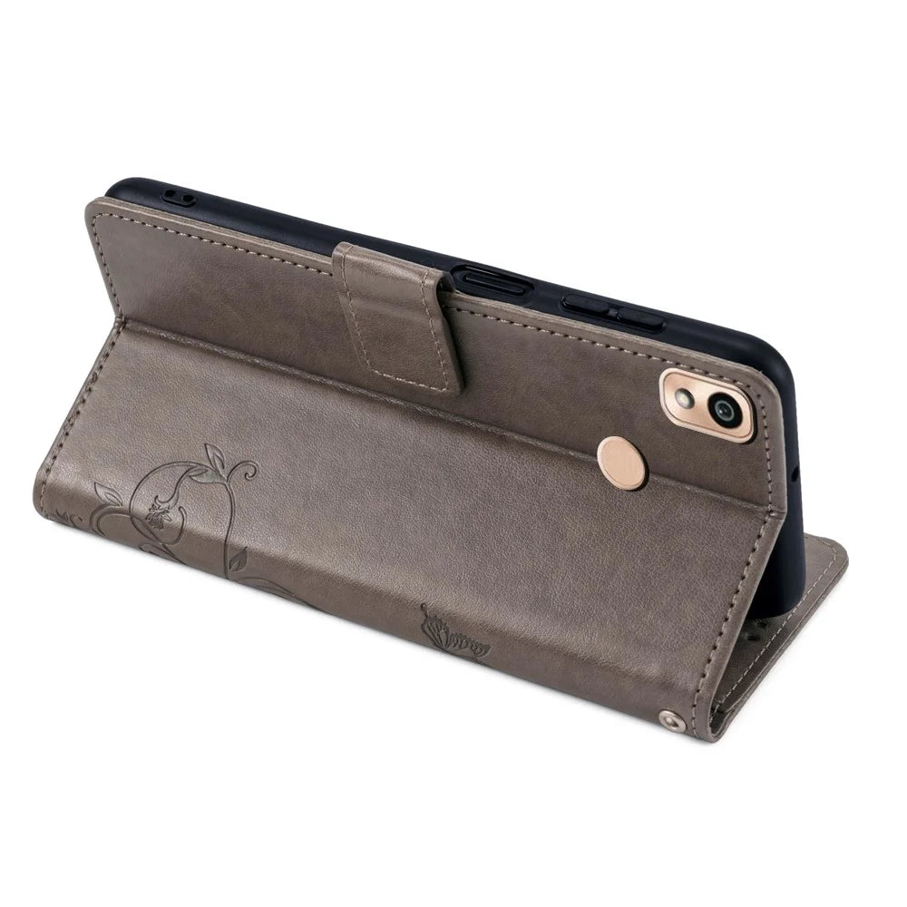 For Kyocera KY-51B Case Butterfly Flower PU Leather Magnetic Clasp Wallet Flip Phone Cover - Grey - 3