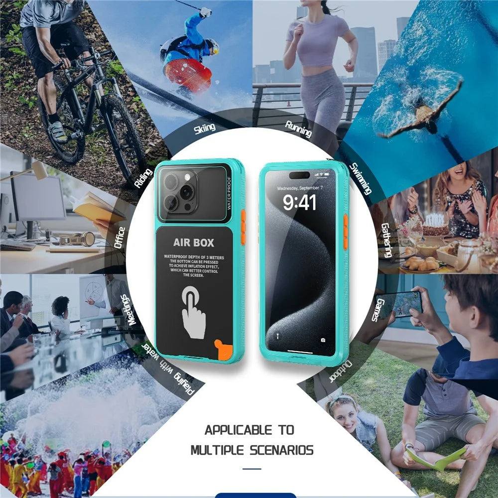 SHELLBOX Air Box Series For iPhone 15 Pro Max Waterproof Cover PC+TPU+PET Protective Phone Case - Blue - 4