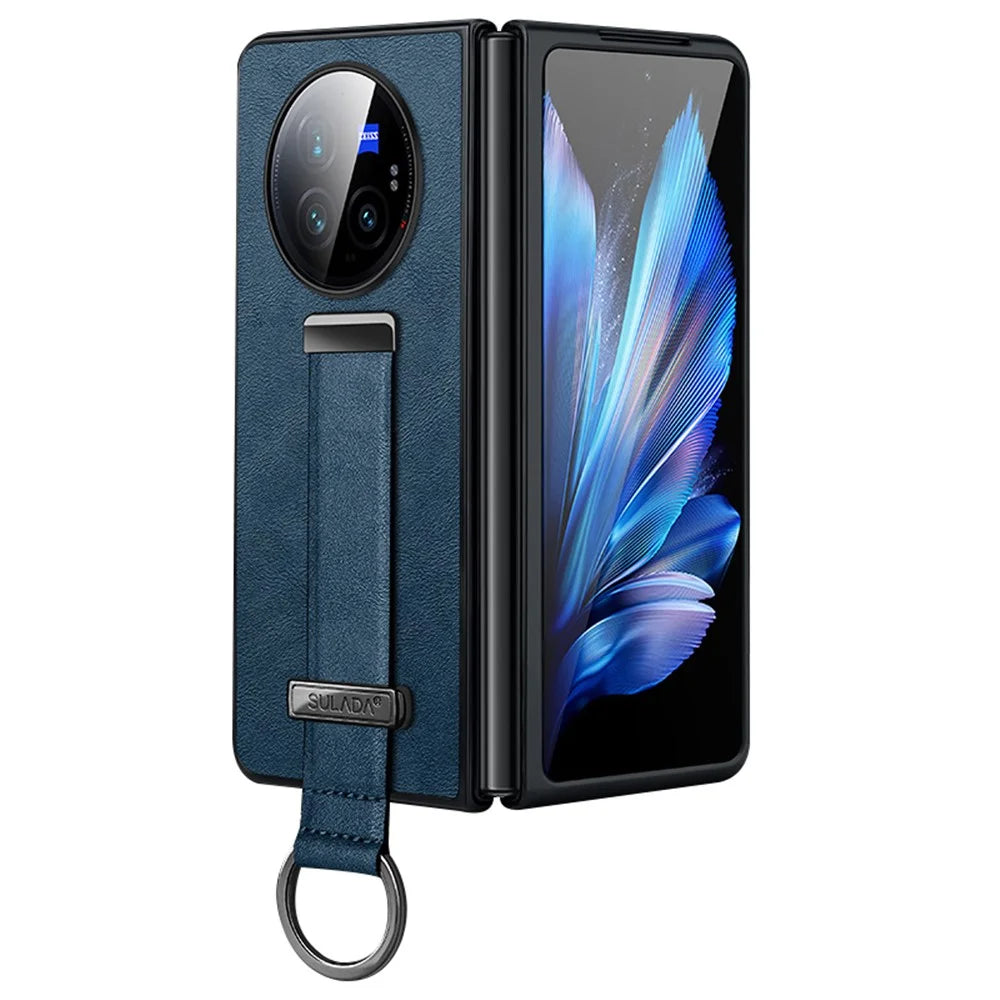 SULADA Fashion Series for vivo X Fold3 Pro Case Wristband PU Leather Crazy Horse Texture Back Cover - Blue - 1