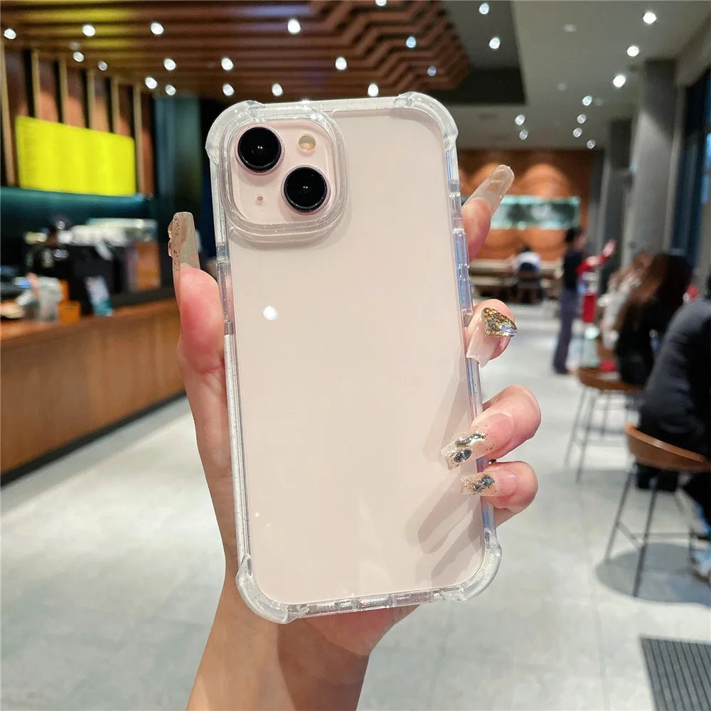 For iPhone 15 Clear Case Anti-Fall TPU+TPE+PC Hybrid Glitter Frame Phone Cover - 1