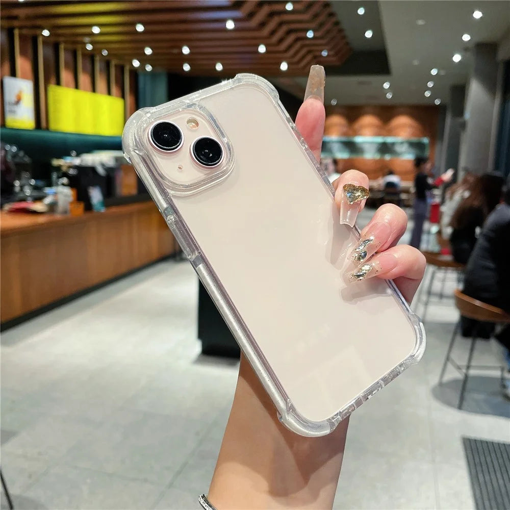 For iPhone 15 Clear Case Anti-Fall TPU+TPE+PC Hybrid Glitter Frame Phone Cover - 3