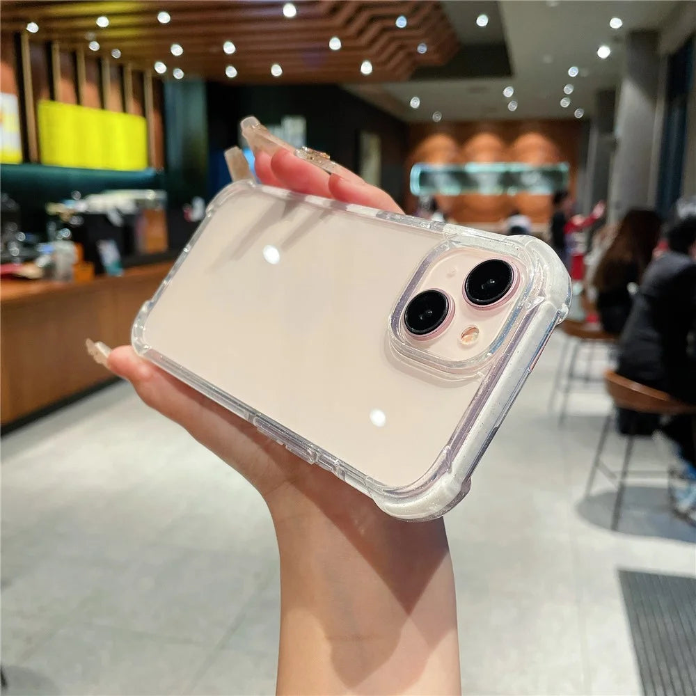 For iPhone 15 Clear Case Anti-Fall TPU+TPE+PC Hybrid Glitter Frame Phone Cover - 4